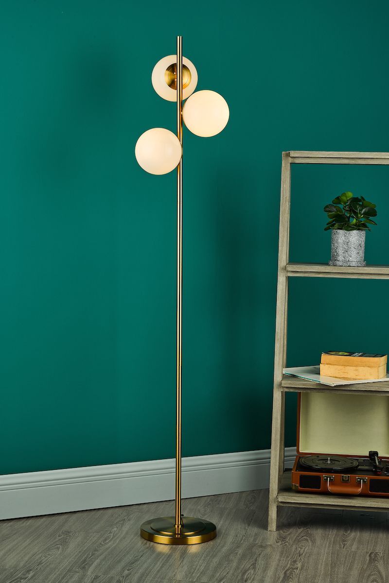 Dar BOM4935 | Bombazine Floor Lamp | 3 Light | Opal Glass