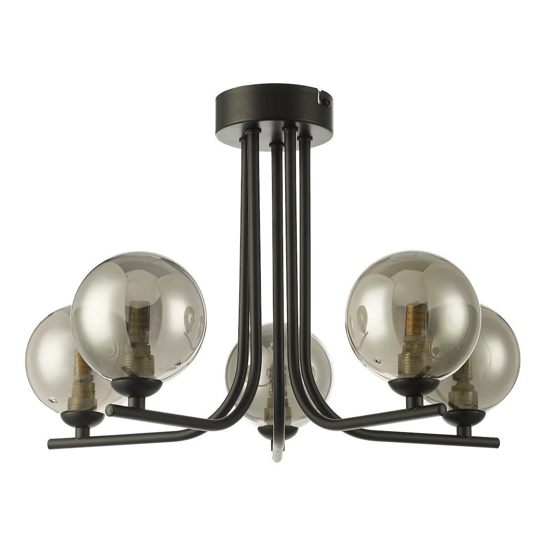 Dar CRA5422-01 Cradle 5 Light Semi Flush Matt Black Smoked Glass