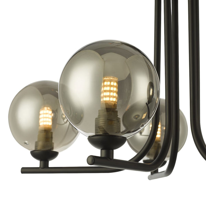 Dar CRA5422-01 Cradle 5 Light Semi Flush Matt Black Smoked Glass