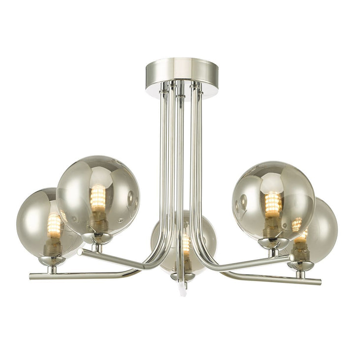 Dar CRA5450-01 Cradle 5 Light Semi Flush Polished Chrome Smoked Glass