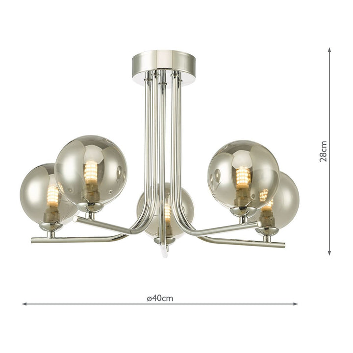 Dar CRA5450-01 Cradle 5 Light Semi Flush Polished Chrome Smoked Glass