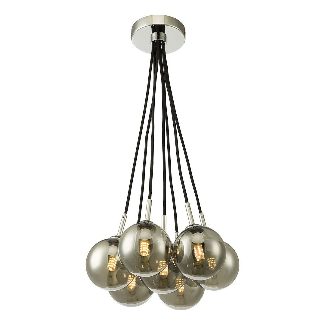 Dar ELP342-01 Elpis 7 Light Cluster Pendant Polished Chrome Smoked Glass