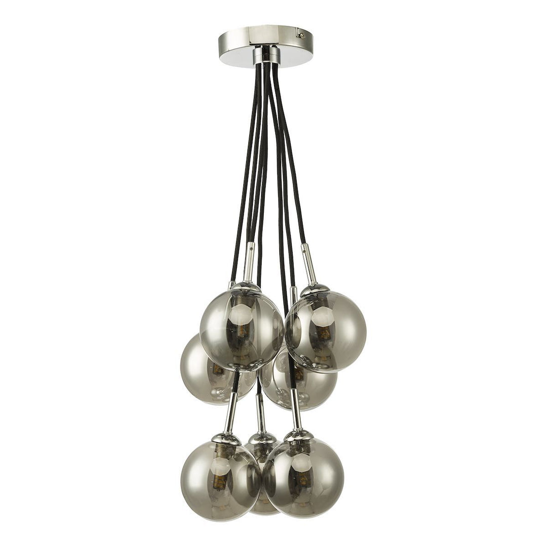 Dar ELP342-01 Elpis 7 Light Cluster Pendant Polished Chrome Smoked Glass