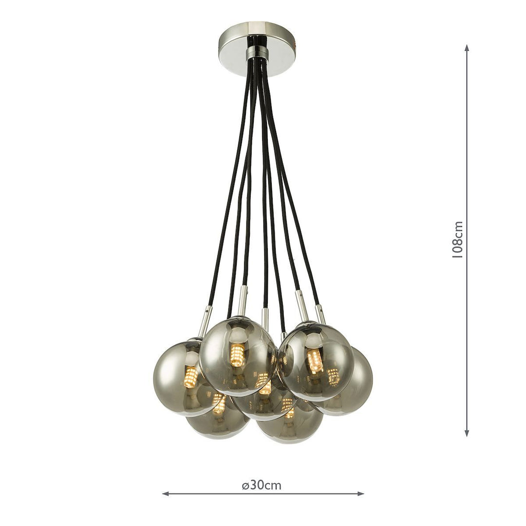 Dar ELP342-01 Elpis 7 Light Cluster Pendant Polished Chrome Smoked Glass