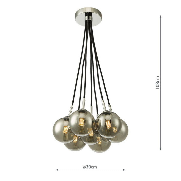 Dar ELP342-01 Elpis 7 Light Cluster Pendant Polished Chrome Smoked Glass