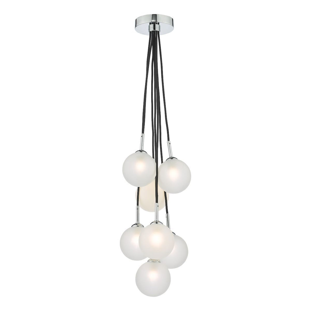 Dar ELP342-02 Elpis 7 Light Cluster Pendant Polished Chrome Opal Glass