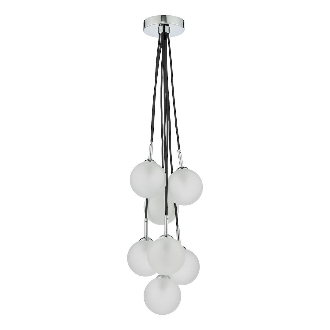 Dar ELP342-02 Elpis 7 Light Cluster Pendant Polished Chrome Opal Glass