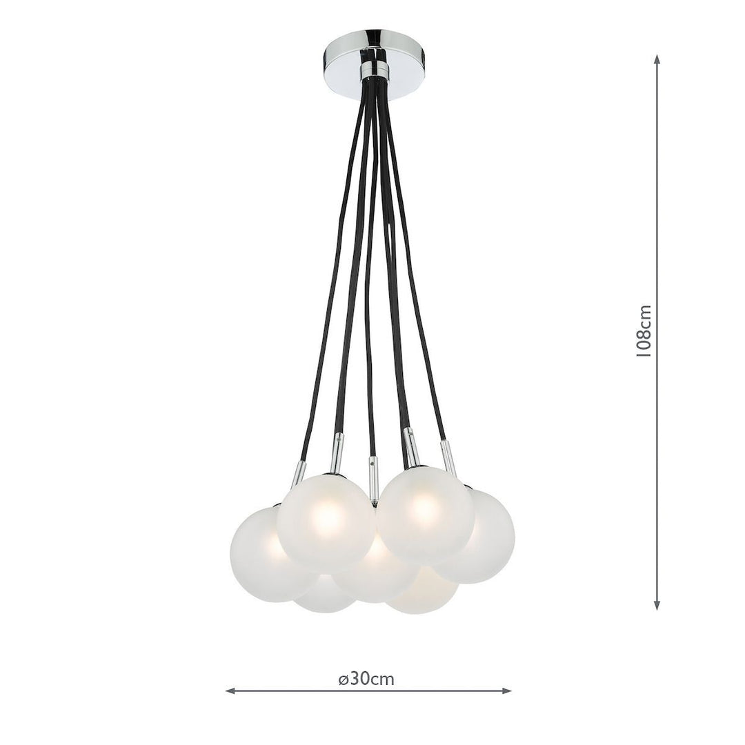 Dar ELP342-02 | Elpis | 7 Light Cluster Pendant | Polished Chrome | Opal Glass