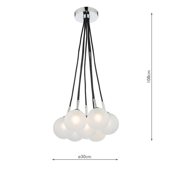 Dar ELP342-02 Elpis 7 Light Cluster Pendant Polished Chrome Opal Glass