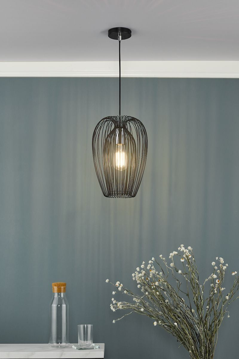 Dar ERO0122 Ero 1 Light Single Pendant Black And Chrome