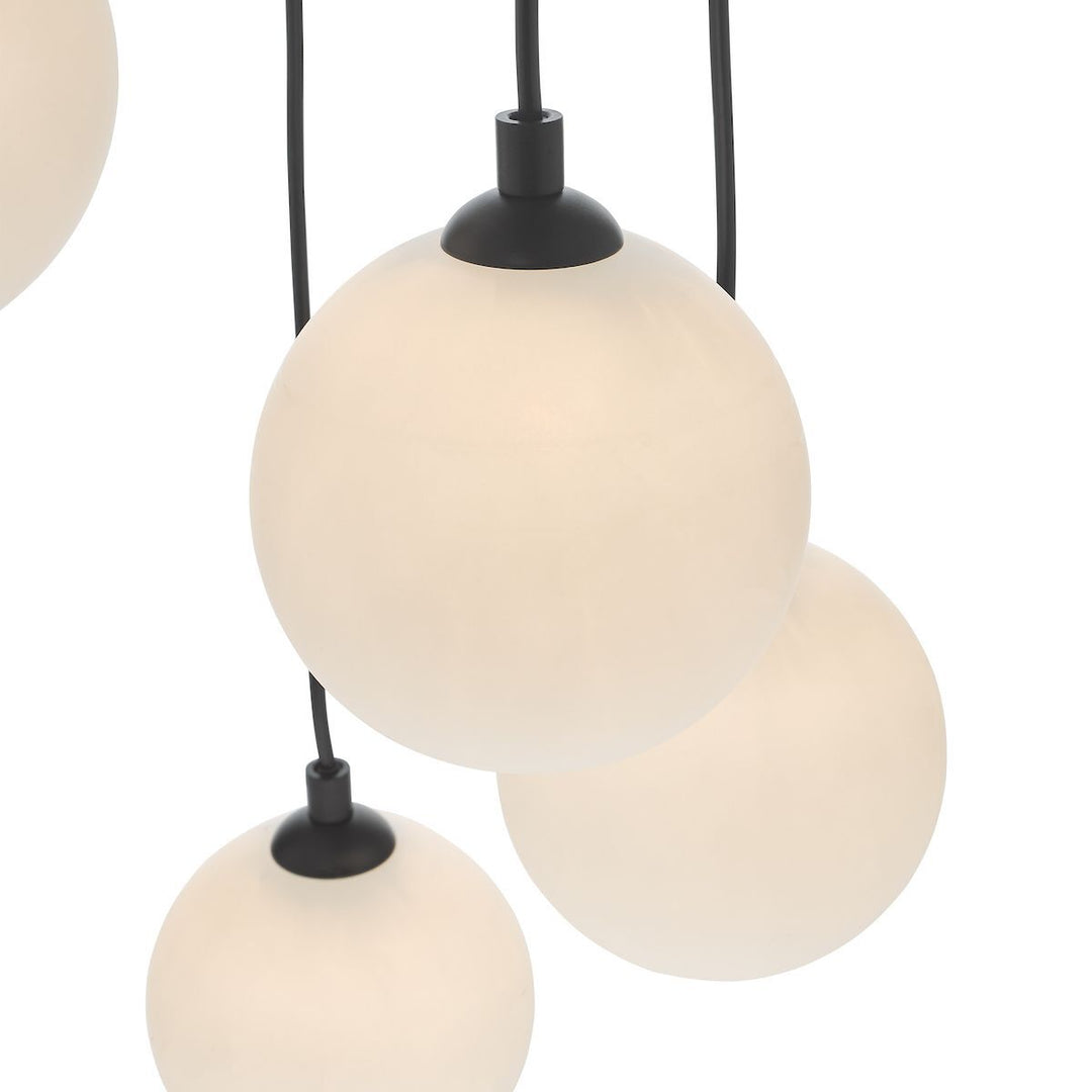 Dar FED0522-02 | Federico | 5-Light Cluster Pendant | Satin Black and Opal Glass