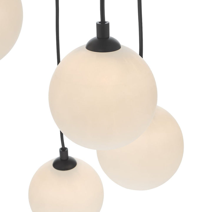 Dar FED0522-02 | Federico | 5-Light Cluster Pendant | Satin Black and Opal Glass