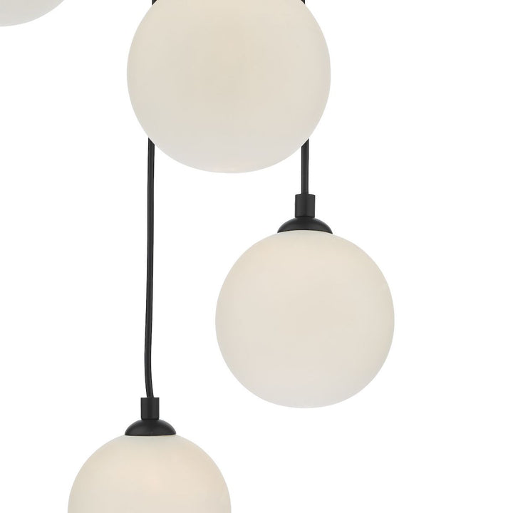 Dar FED0522-02 | Federico | 5-Light Cluster Pendant | Satin Black and Opal Glass