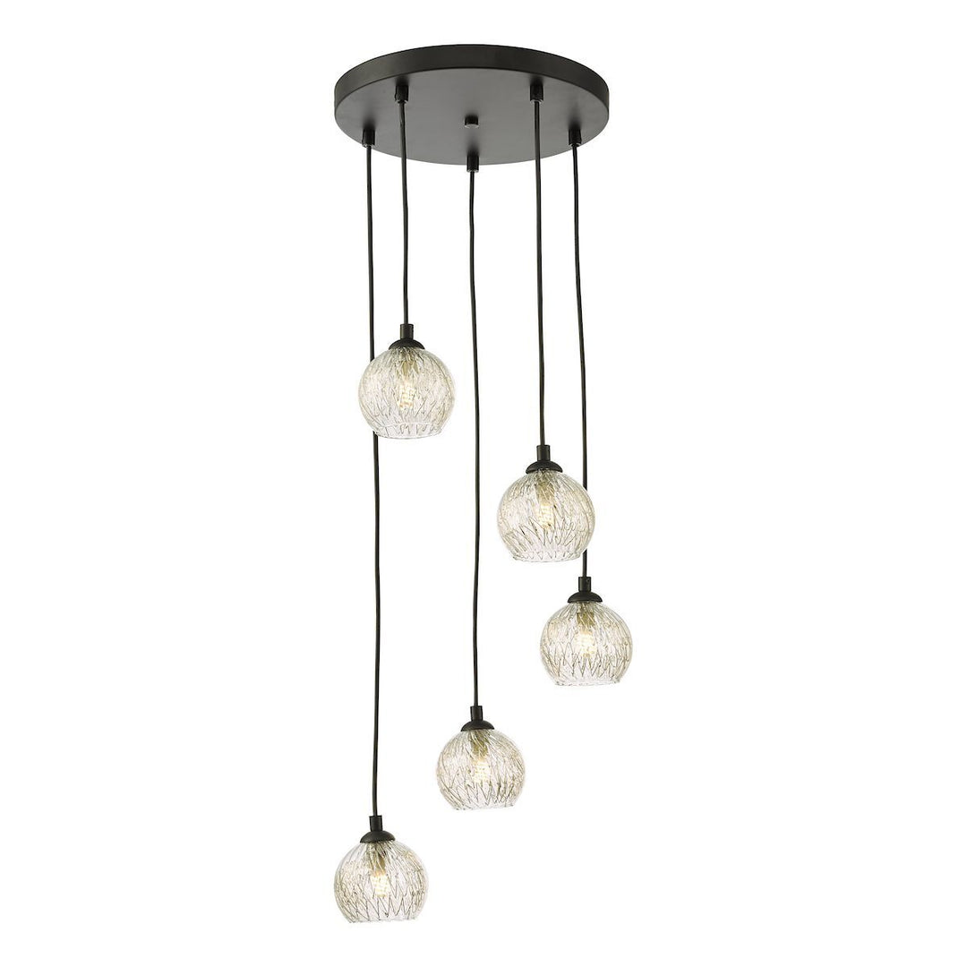 Dar FED0522-09 Federico 5 Light Cluster Pendant Black Clear/Wire Glass