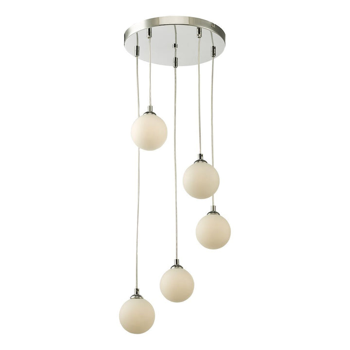 Dar FED0550-02 | Federico | 5-Light Cluster Pendant | Polished Chrome with Opal Glass