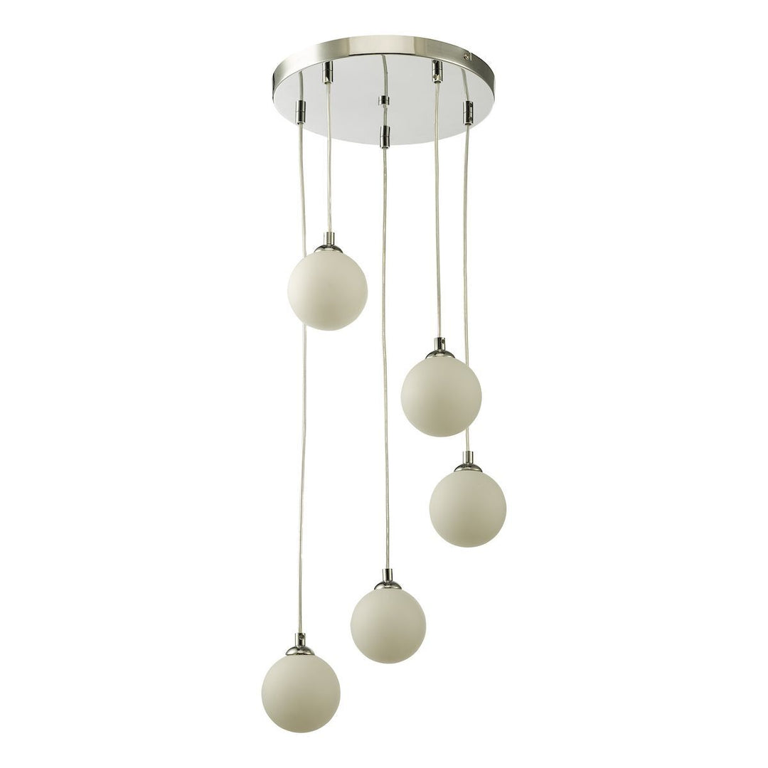 Dar FED0550-02 | Federico | 5-Light Cluster Pendant | Polished Chrome with Opal Glass