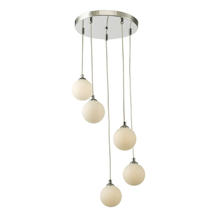 Dar FED0550-02 | Federico | 5-Light Cluster Pendant | Polished Chrome with Opal Glass