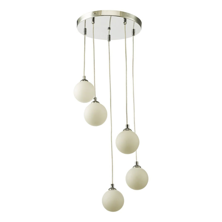 Dar FED0550-02 | Federico | 5-Light Cluster Pendant | Polished Chrome with Opal Glass