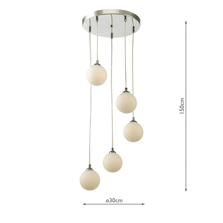 Dar FED0550-02 | Federico | 5-Light Cluster Pendant | Polished Chrome with Opal Glass