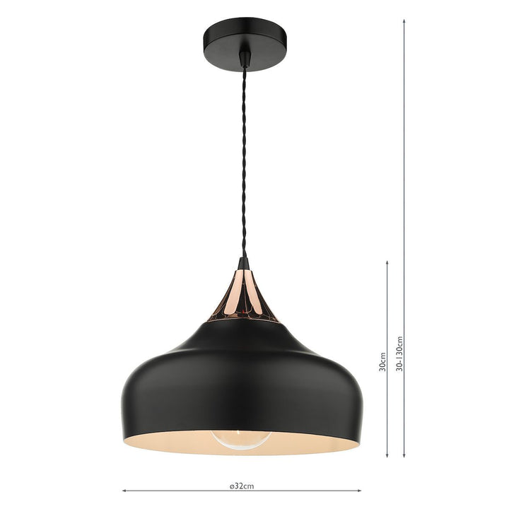 Dar GAU0164 | Gaucho Pendant | 1-Light | Black & Copper Finish