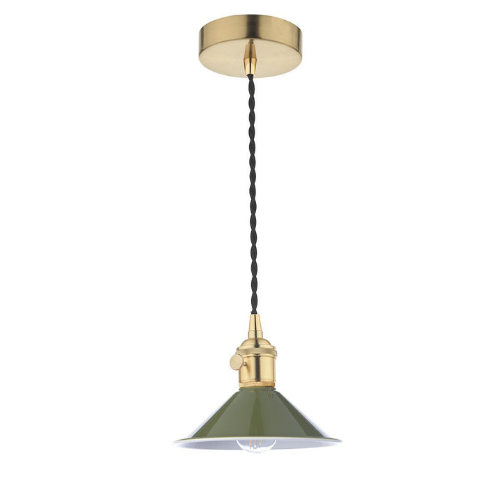 Dar HAD0140-07 Hadano 1 Light Pendant Natural Brass With Olive Green Shade