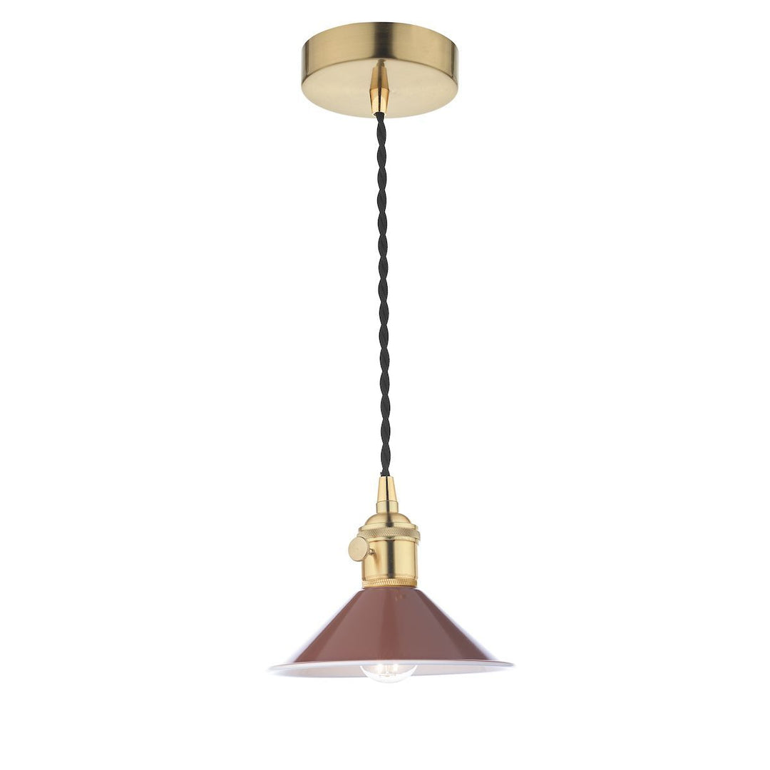 Dar HAD0140-08 Hadano 1 Light Pendant Natural Brass With Umber Shade