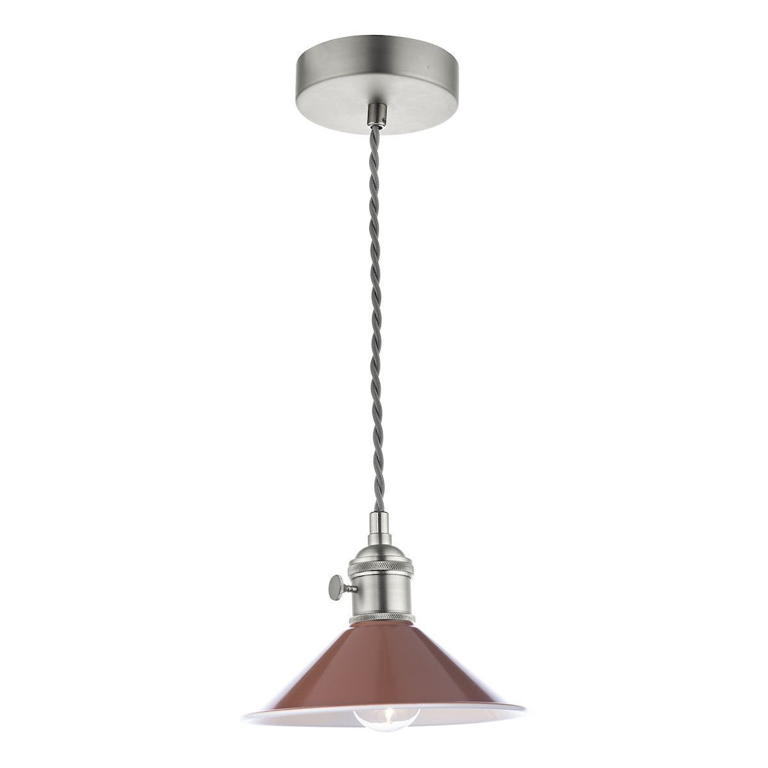 Dar HAD0161-08 Hadano 1 Light Pendant Antique Chrome With Umber Shade