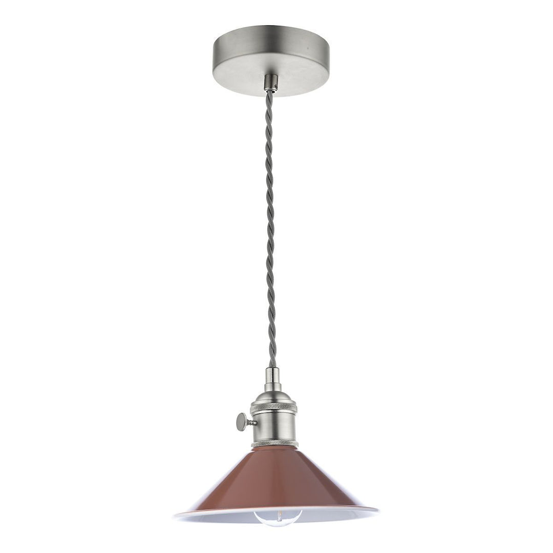 Dar HAD0161-08 Hadano 1 Light Pendant Antique Chrome With Umber Shade