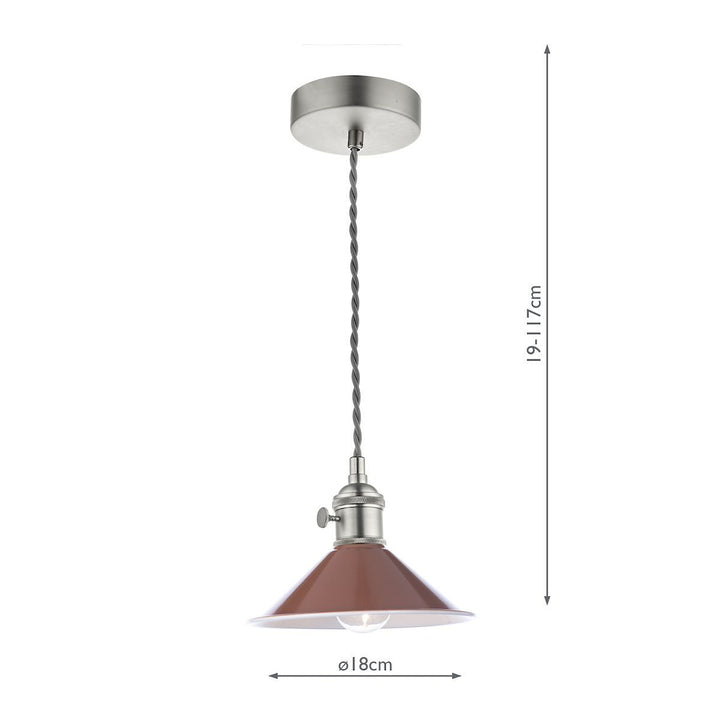 Dar HAD0161-08 Hadano 1 Light Pendant Antique Chrome With Umber Shade