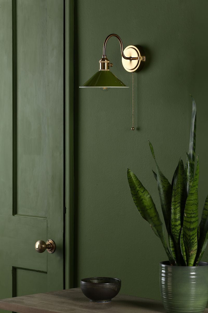 Dar HAD0740-07 Hadano 1 Light Wall Light Natural Brass With Olive Green Shade