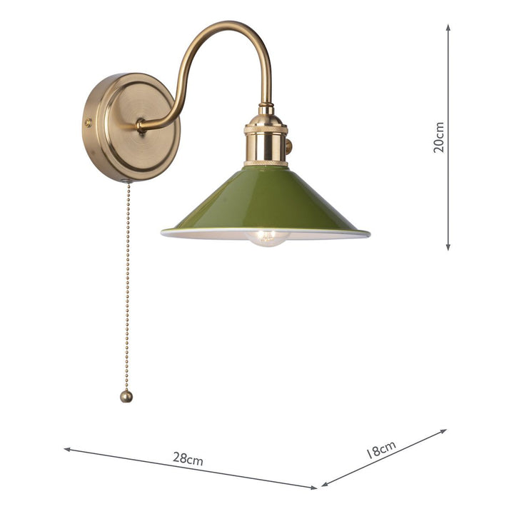 Dar HAD0740-07 Hadano 1 Light Wall Light Natural Brass With Olive Green Shade