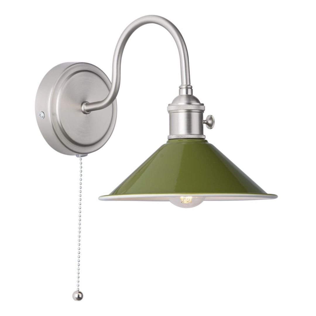 Dar HAD0761-07 Hadano 1 Light Wall Light Antique Chrome With Olive Green Shade