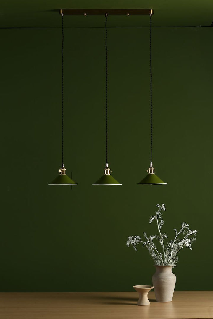 Dar HAD3640-07 Hadano 3 Light Brass Suspension With Olive Green Shades