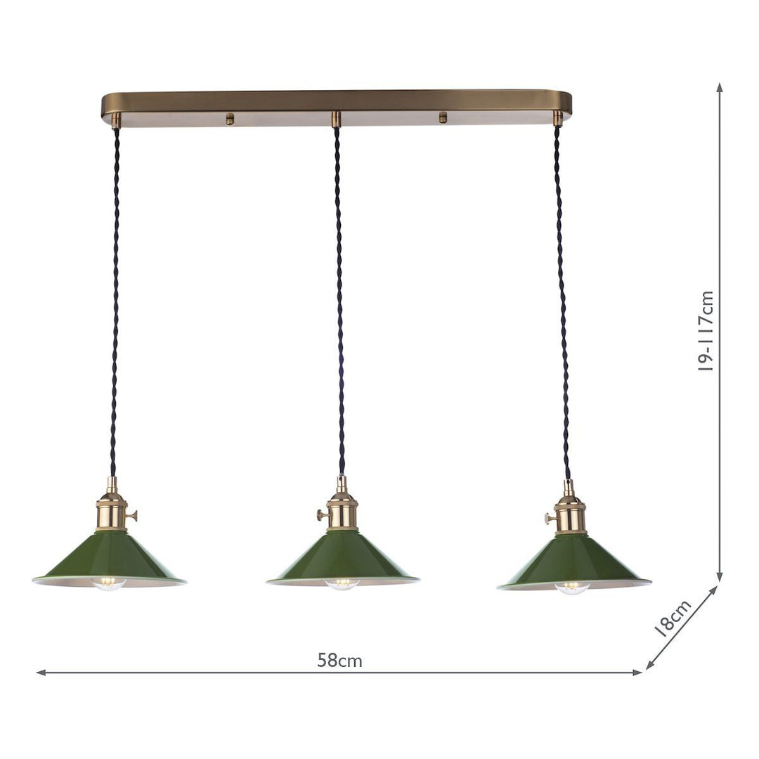 Dar HAD3640-07 Hadano 3 Light Brass Suspension With Olive Green Shades