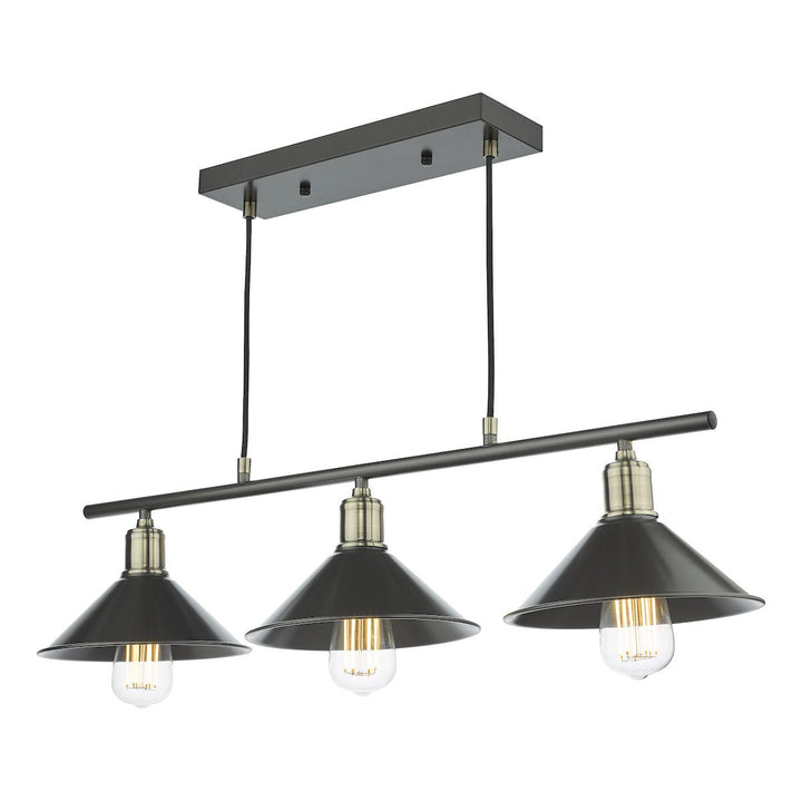 Dar JAL0361 | Jalen 3 Light Bar Pendant | Graphite and Antique Brass