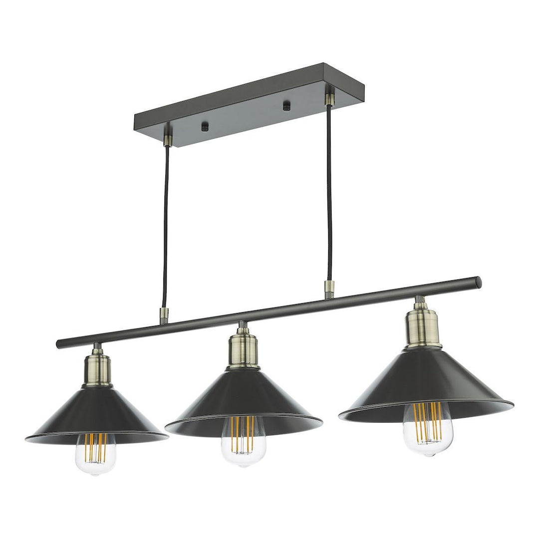 Dar JAL0361 | Jalen 3 Light Bar Pendant | Graphite and Antique Brass