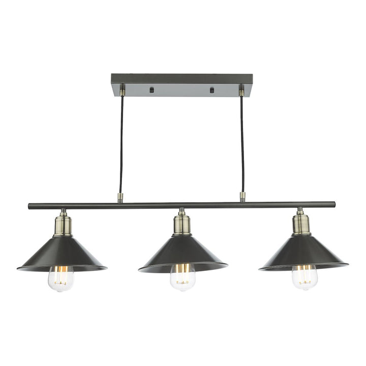 Dar JAL0361 | Jalen 3 Light Bar Pendant | Graphite and Antique Brass