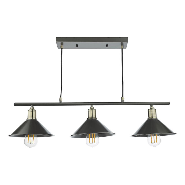 Dar JAL0361 | Jalen 3 Light Bar Pendant | Graphite and Antique Brass