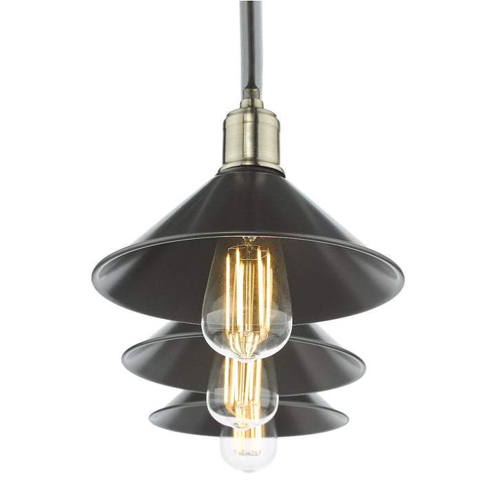 Dar JAL0361 | Jalen 3 Light Bar Pendant | Graphite and Antique Brass