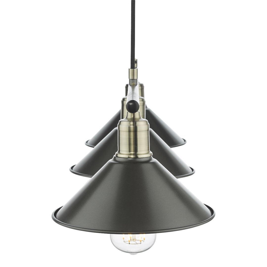 Dar JAL0361 | Jalen 3 Light Bar Pendant | Graphite and Antique Brass