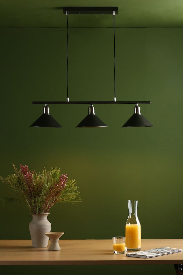 Dar JAL0361 | Jalen 3 Light Bar Pendant | Graphite and Antique Brass