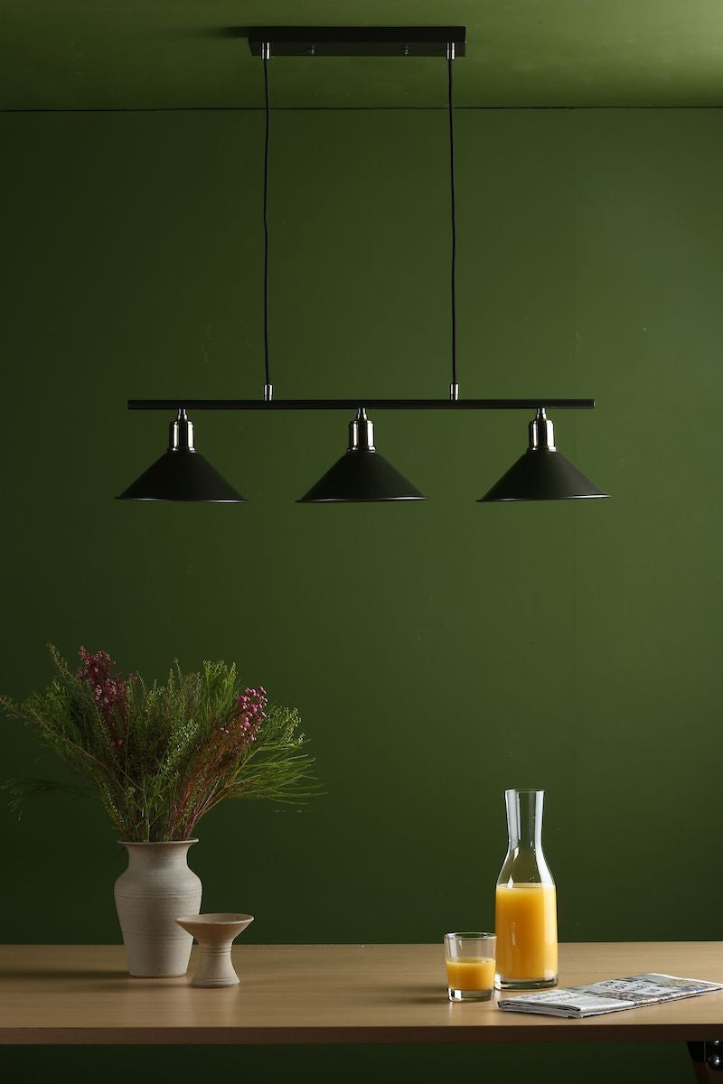 Dar JAL0361 | Jalen 3 Light Bar Pendant | Graphite and Antique Brass