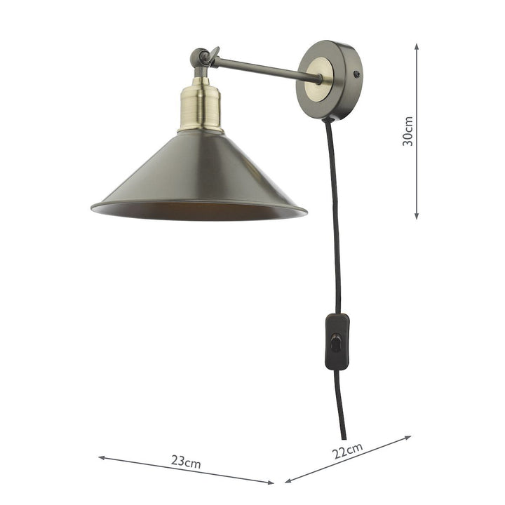 Dar JAL0761 Jalen 1 Light Wall Light Graphite Antique Brass