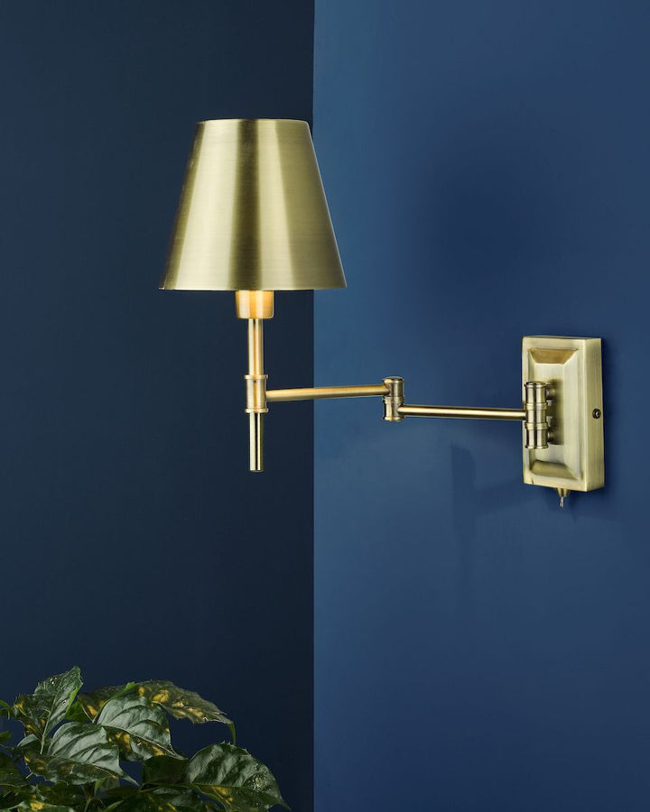 Dar KEN0775 | Kensington | 1 Light Swing Arm Wall Light | Antique Brass