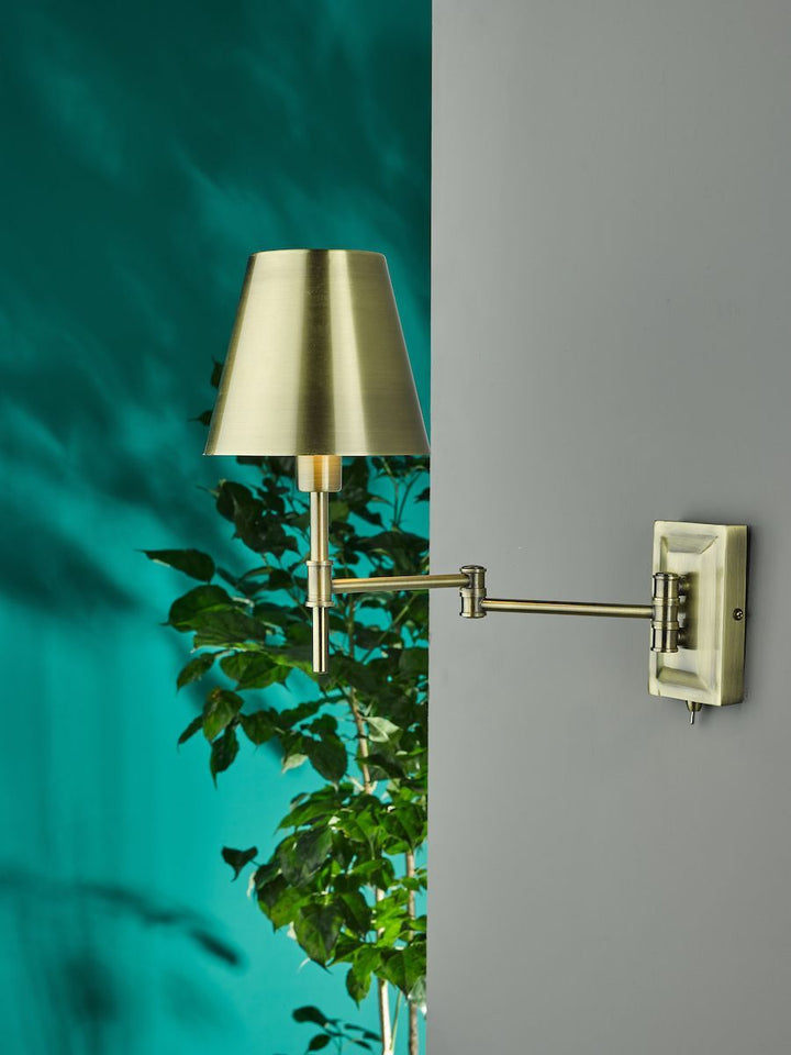 Dar KEN0775 | Kensington | 1 Light Swing Arm Wall Light | Antique Brass