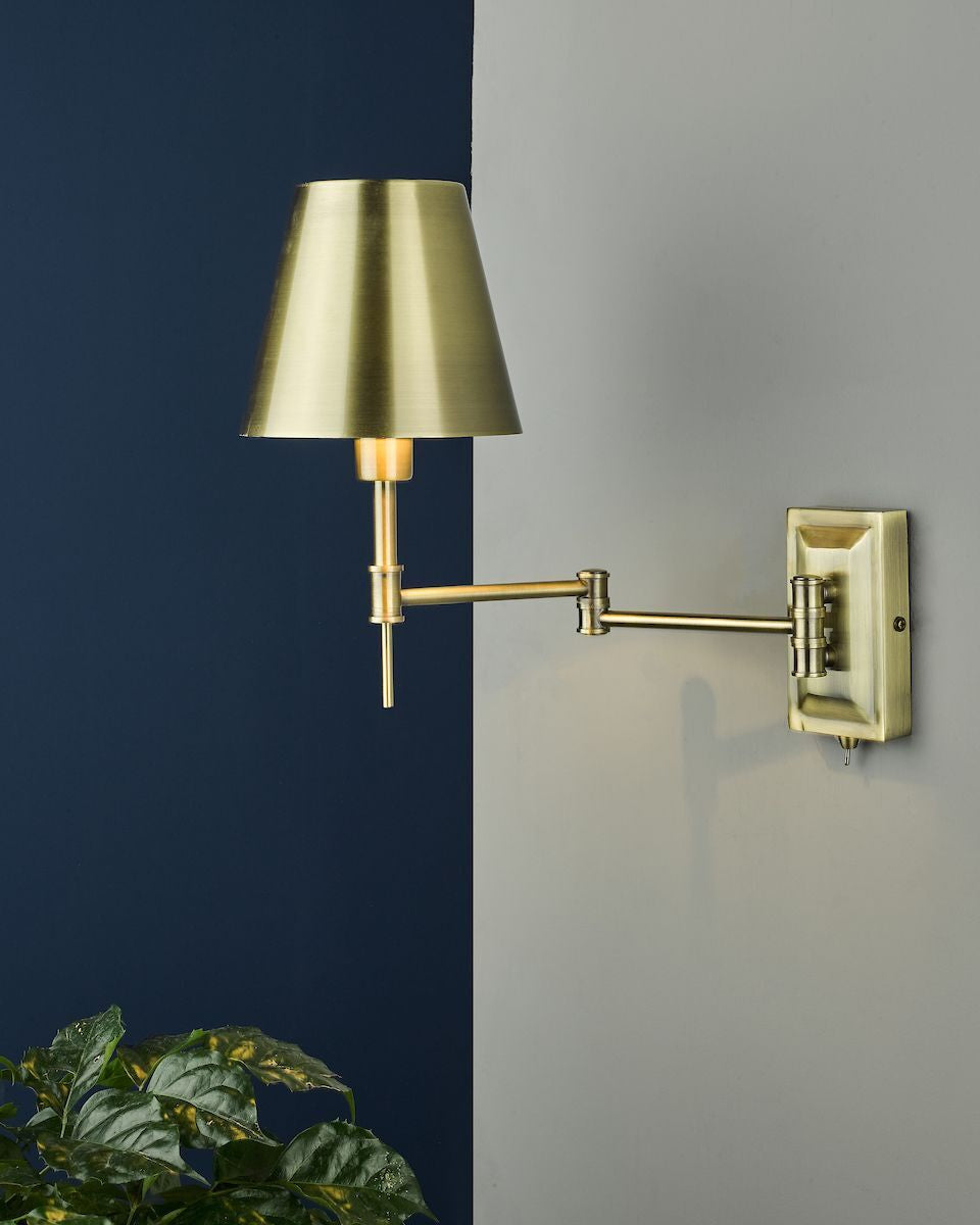 Dar KEN0775 | Kensington | 1 Light Swing Arm Wall Light | Antique Brass