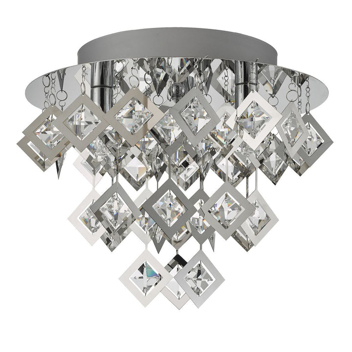 Dar LEO5250 Russell 3 Light Flush Polished Chrome And Clear Glass