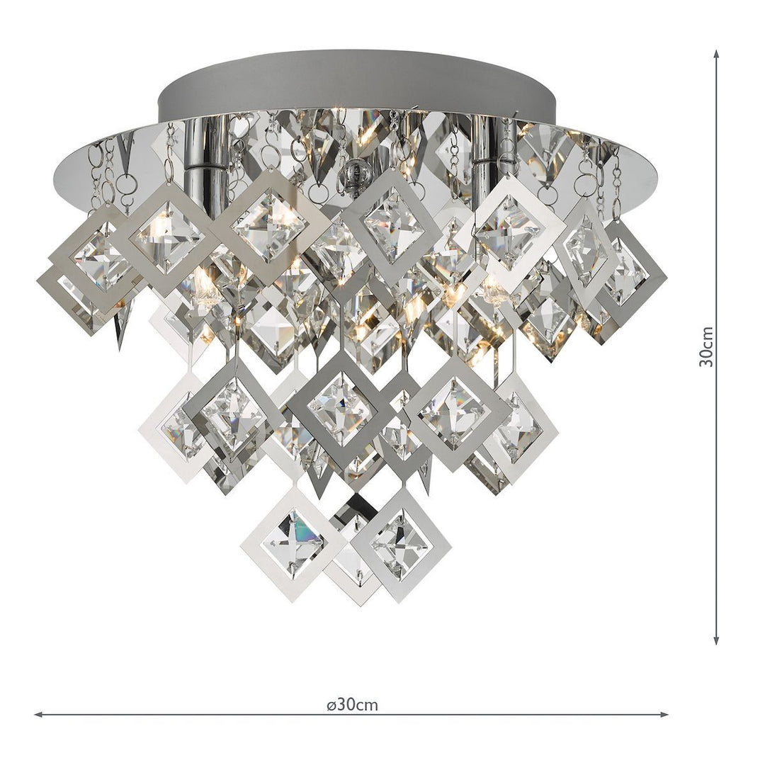 Dar LEO5250 Russell 3 Light Flush Polished Chrome And Clear Glass