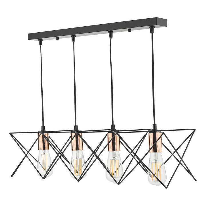 Dar MID0422 | Midi 4-Light Bar Pendant | Black with Bright Copper Detail