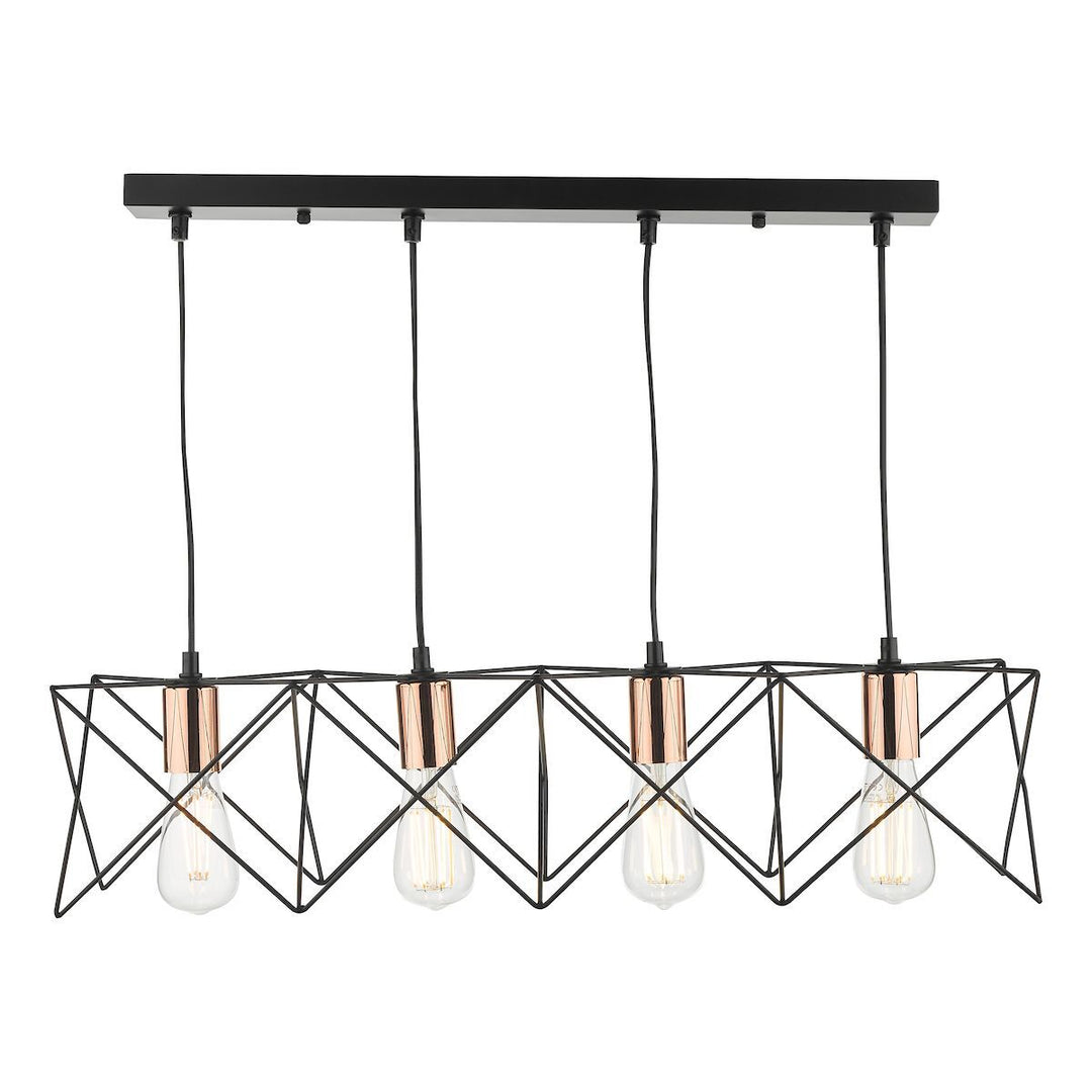 Dar MID0422 | Midi 4-Light Bar Pendant | Black with Bright Copper Detail